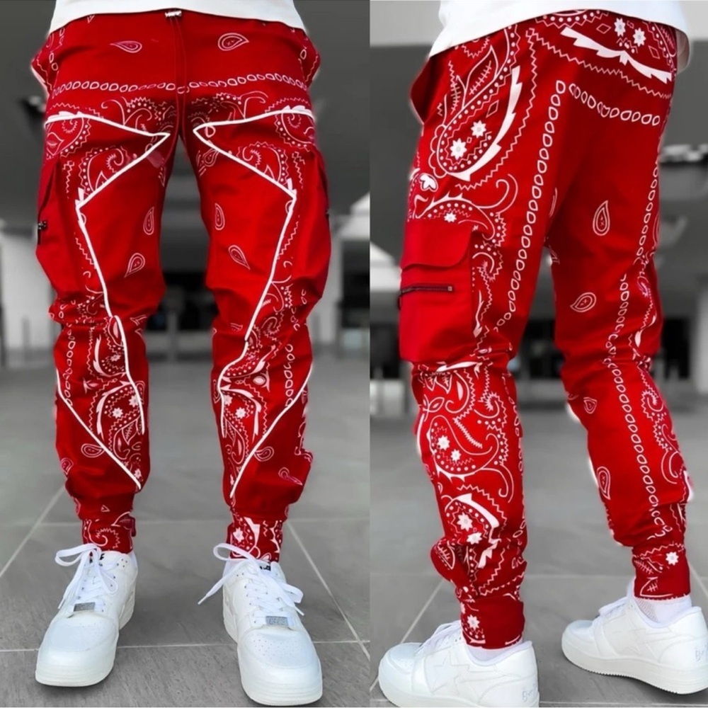 Guapi Cargo Pants Men's 36 Red Bandana Patchwork Limited Edition Streetwear BNWT